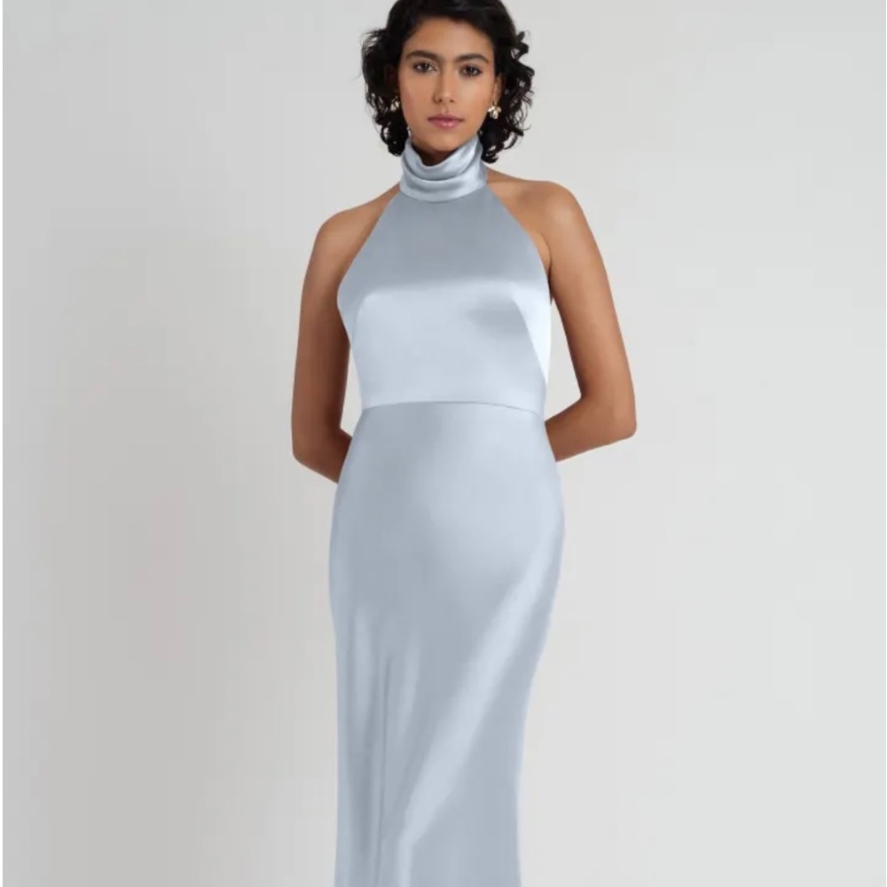 Jenny Yoo Whisper Blue “Nicole” High Neck Bridesmaid Dress